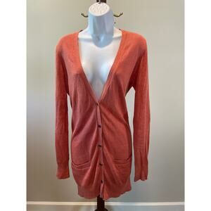 Loft Size M 100% Linen Long Cardigan Neutral Clay Orange